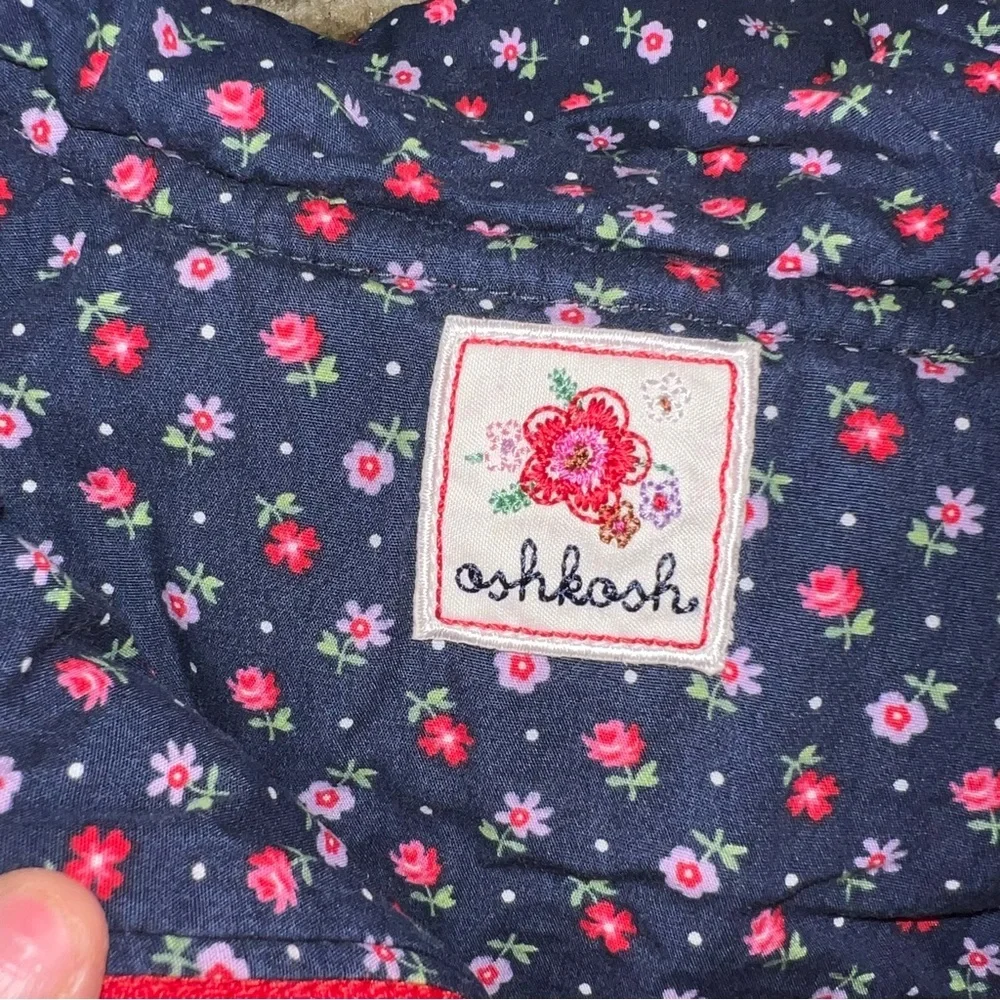 Vintage OshKosh Hooded Red Velvet Jacket Vest Youth Girls 18 months Floral Lined